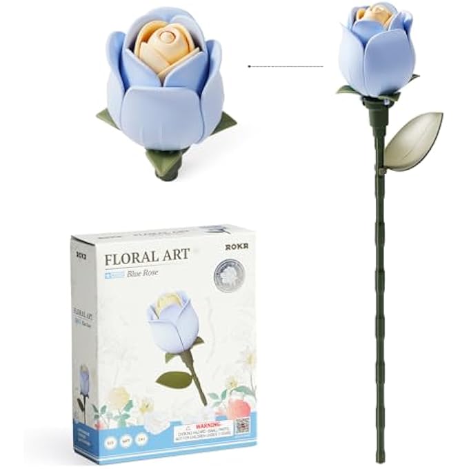 FLOWERS 3D PUZZLE BUILDING TOY SET, MODEL KITS, ROSES CAMELLIA FLOWERS, ARTIFICIAL BOUQUET KIT, HOME DECORATION ACCESSORIES, ARTIFICIAL PLANT GIFTS (BLUE ROSE) - Image 1